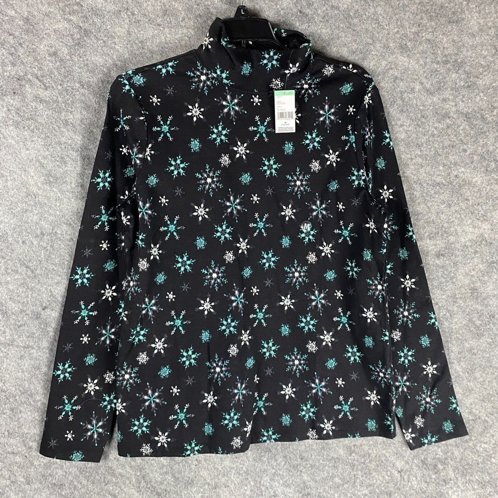 Laura Scott Long Sleeve Top Medium Women's NWT Snowflakes 100% Cotton M